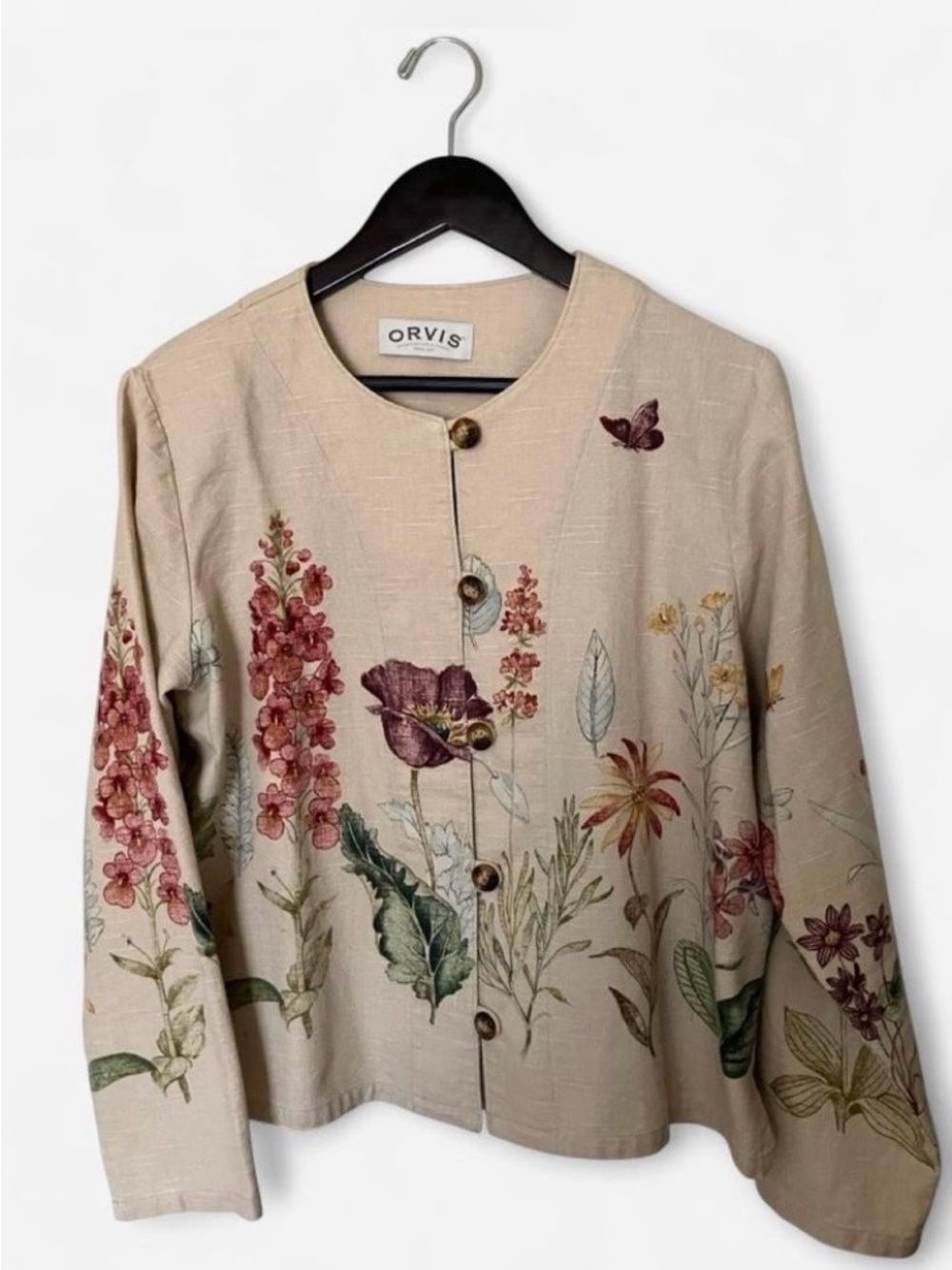 Orvis Floral Botanical Cotton Button-Up Jacket Made in USA Women’s Size Medium